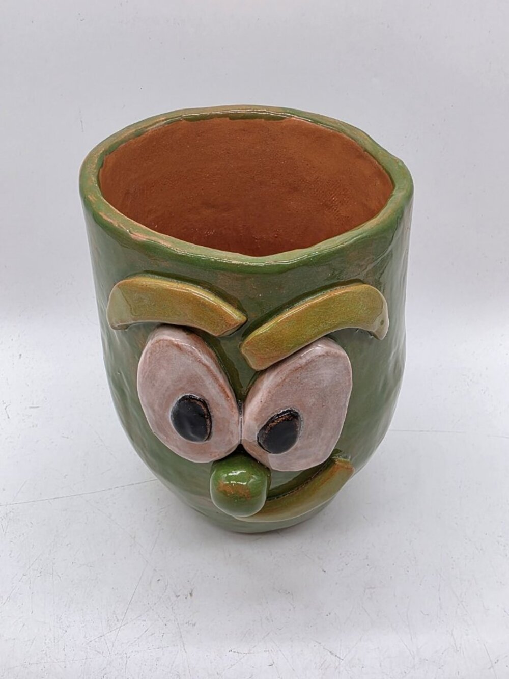 Art Pottery Green 3D Face Planter Pot Gumby Veggie Tales Whimsical Signed DA - Picture 11 of 11